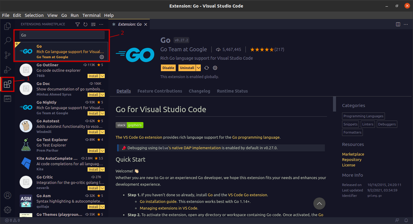 Dasar Pemrograman Golang - VSCode Go extension